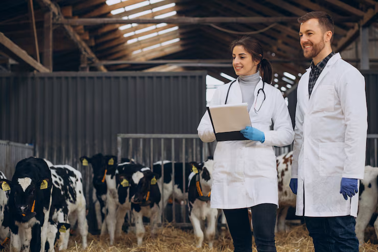 Dairy herd management system monitoring cow health and productivity